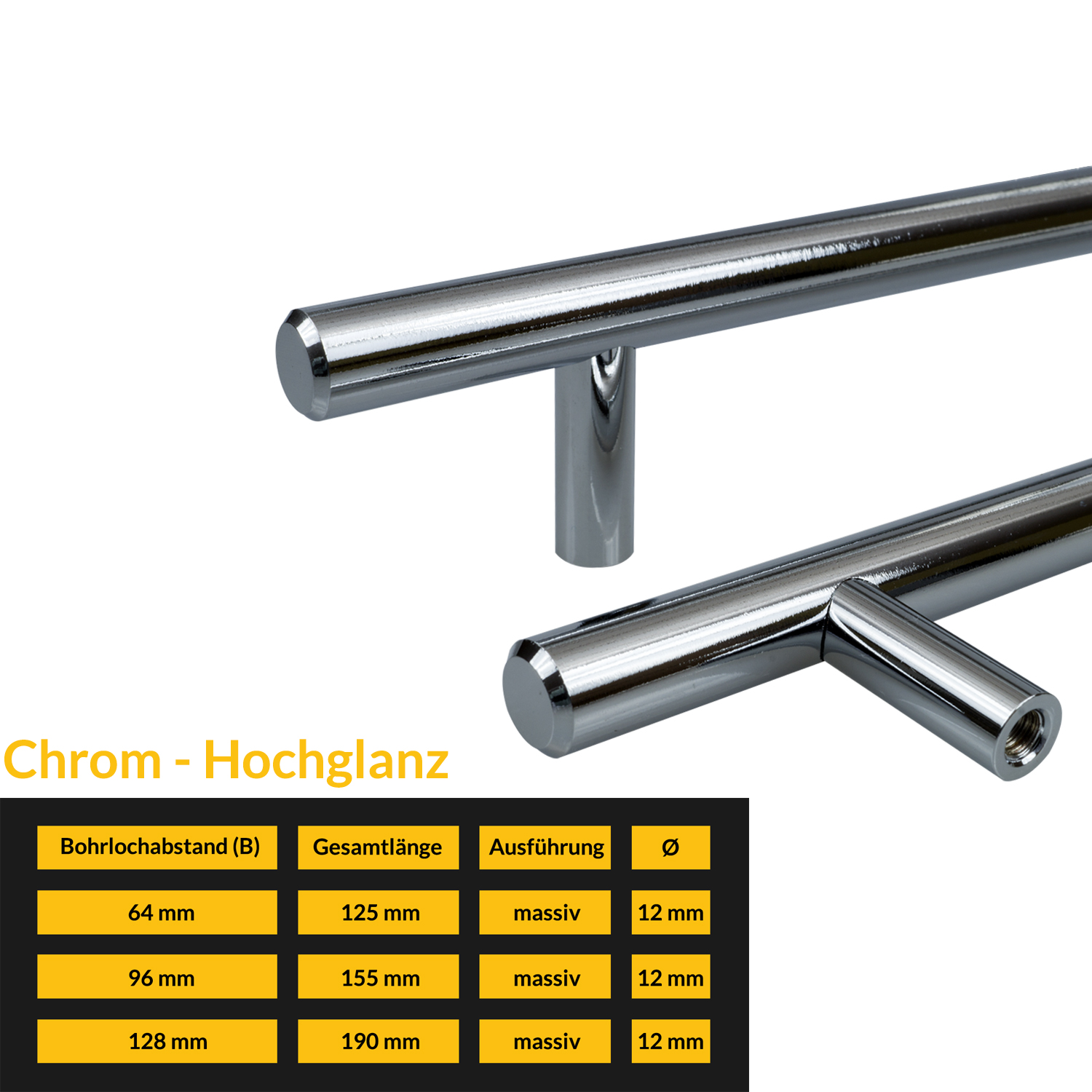 Stangengriff Küchengriffe EDELSTAHL FI MASSIV Ø12 mm Stangengriffe