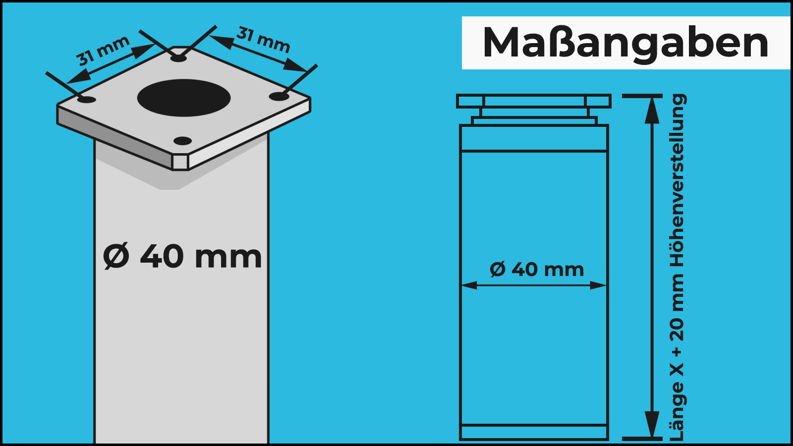 Möbelfuß 4er SET Möbelfüße Ø40mm ALU 60-180 mm Sockelfuß Chrom-Optik